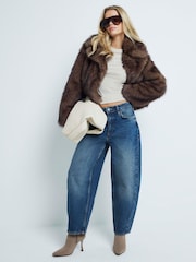 River Island Blue 100% Cotton Petite High Rise Barrel Jeans - Image 2 of 7