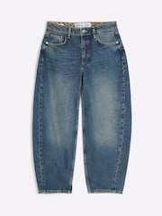 River Island Blue 100% Cotton Petite High Rise Barrel Jeans - Image 5 of 7