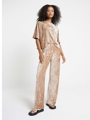 River Island Cream Cream Velvet Plisse Textured T-Shirt - Image 2 of 4