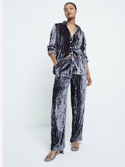 River Island Velvet Wide Leg 100% Cotton Trousers - Image 1 of 4