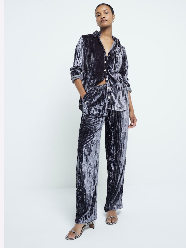 River Island Velvet Wide Leg 100% Cotton Trousers - Image 1 of 4