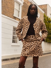 River Island Brown Leopard Scuplted Cocoon Jacket - Image 1 of 6