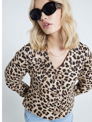River Island Brown Leopard Scuplted Cocoon Jacket - Image 2 of 6