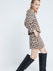 River Island Brown Leopard Scuplted Cocoon Jacket - Image 4 of 6