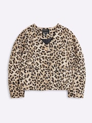 River Island Brown Leopard Scuplted Cocoon Jacket - Image 5 of 6