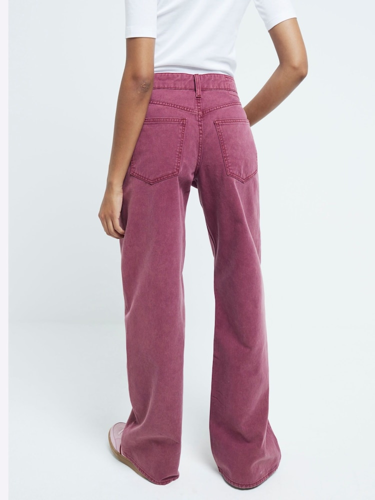 River Island Red 100% Cotton Mid Rise Soft Wide Leg Jeans - Image 2 of 4