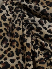 River Island Brown Leopard Ruched V-Neck Chiffon Mini Dress - Image 4 of 4