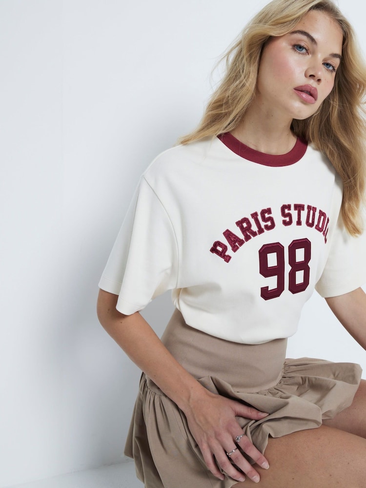 River Island Cream "Paris Studio" 100% Cotton T-Shirt - Image 1 of 4