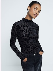 River Island Black Leopard print High Neck Bodysuit - Image 1 of 4