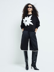 River Island Black Mono Flower Print 100% Cotton Sweatshirt - Image 2 of 6