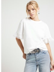River Island White Lace Trim 100% Cotton T-Shirt - Image 1 of 4