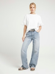 River Island White Lace Trim 100% Cotton T-Shirt - Image 2 of 4
