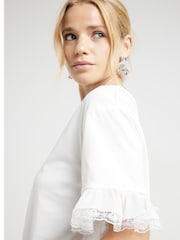River Island White Lace Trim 100% Cotton T-Shirt - Image 3 of 4