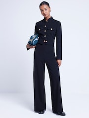 River Island Black Wide Leg Stitch Detail Trousers - Image 1 of 6
