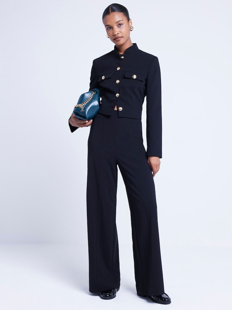 River Island Black Wide Leg Stitch Detail Trousers - Image 1 of 6