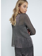 River Island Silver Flute Sleeve Plisse Hem Top - Image 2 of 4
