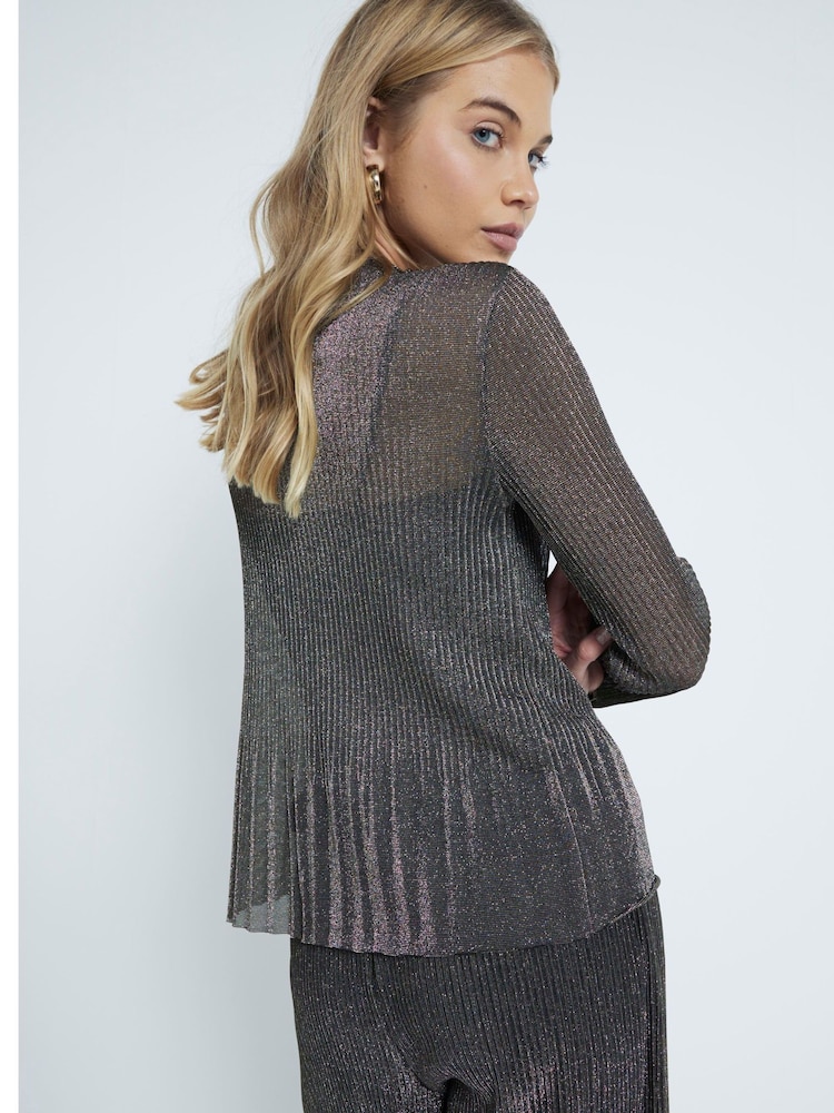 River Island Silver Flute Sleeve Plisse Hem Top - Image 2 of 4