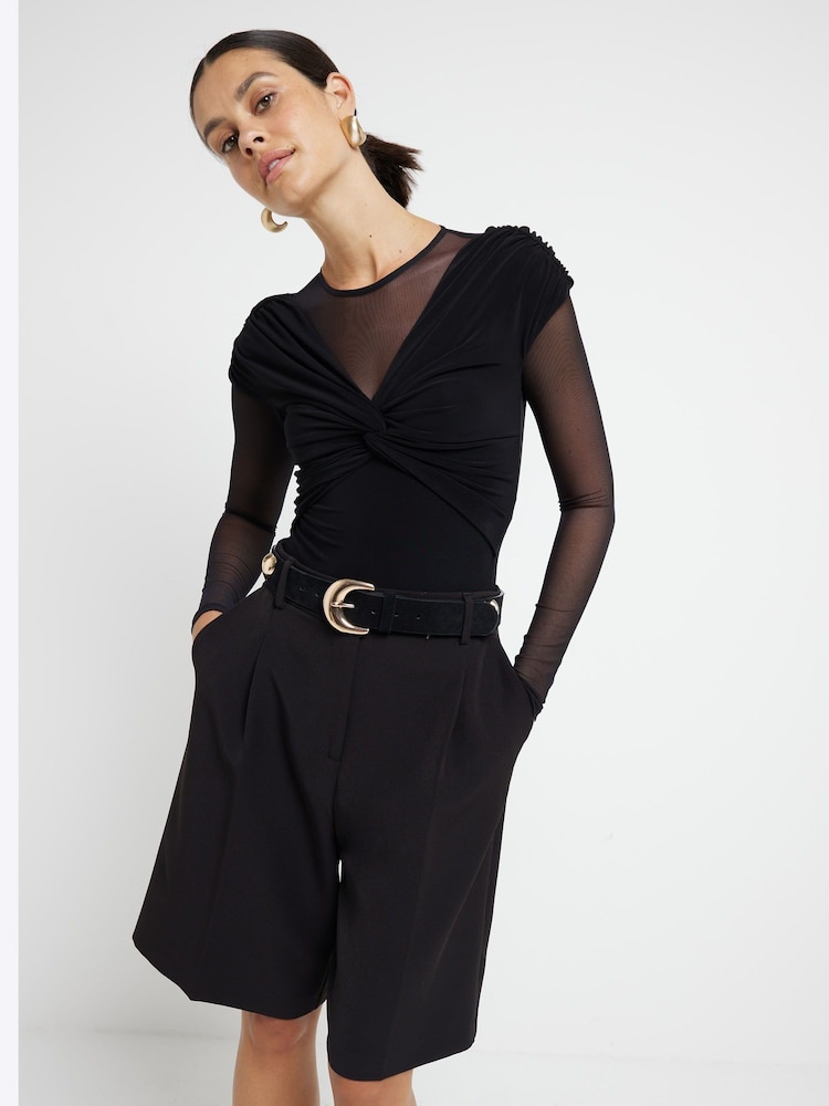 River Island Black Mesh Panel Detail Bodysuit - Image 1 of 4