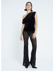 River Island Black Drape Velvet Top - Image 1 of 6