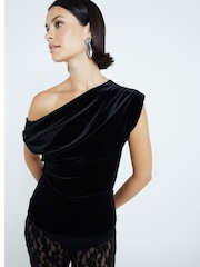 River Island Black Drape Velvet Top - Image 3 of 6