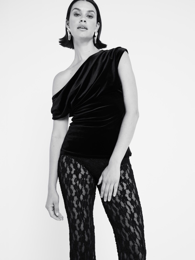River Island Black Drape Velvet Top - Image 4 of 6