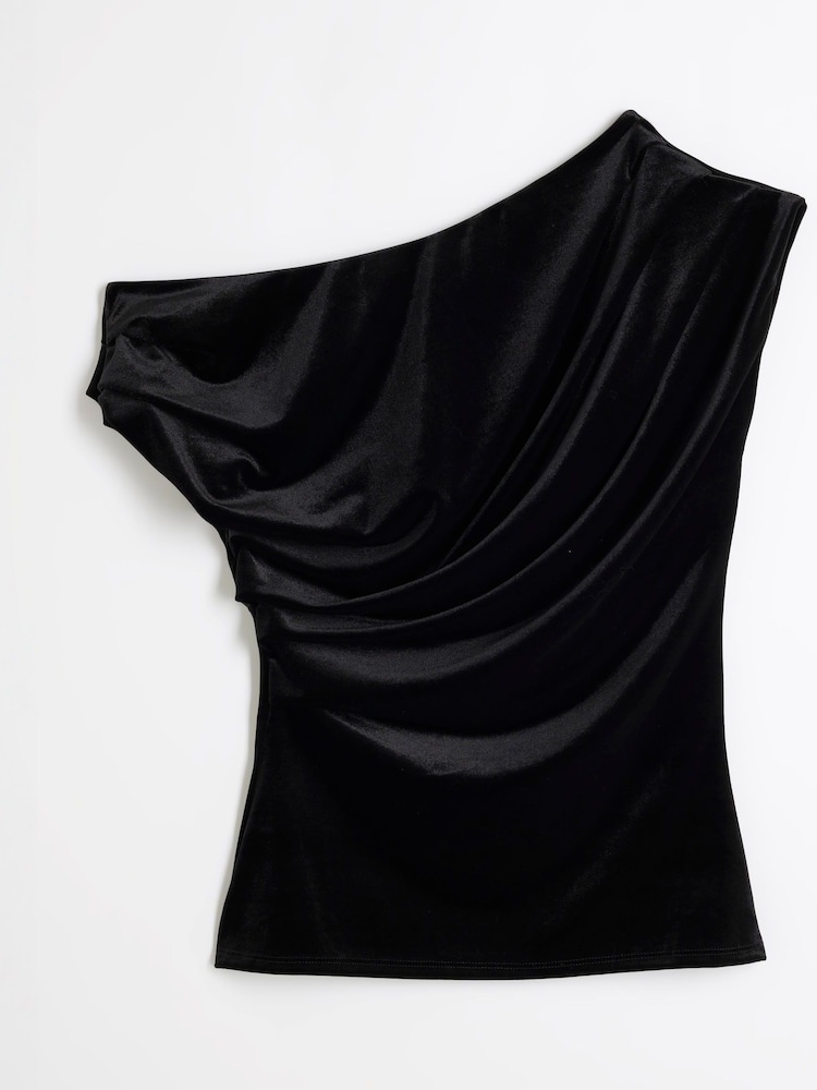River Island Black Drape Velvet Top - Image 5 of 6