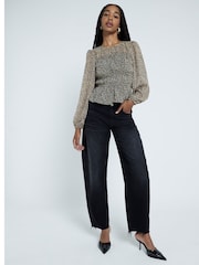 River Island Brown Beige Printed Shirred Chiffon Blouse - Image 2 of 4