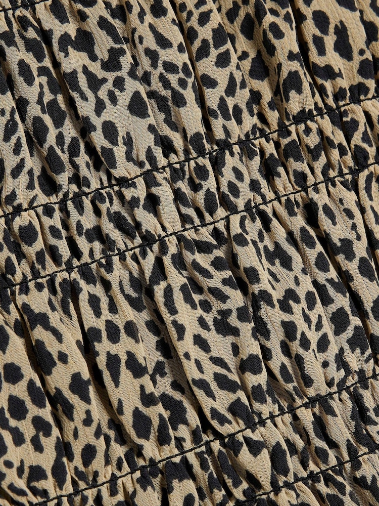 River Island Brown Beige Printed Shirred Chiffon Blouse - Image 4 of 4