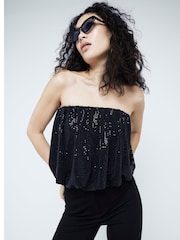 River Island Black Glitter Bubble Bandeau Top - Image 3 of 6
