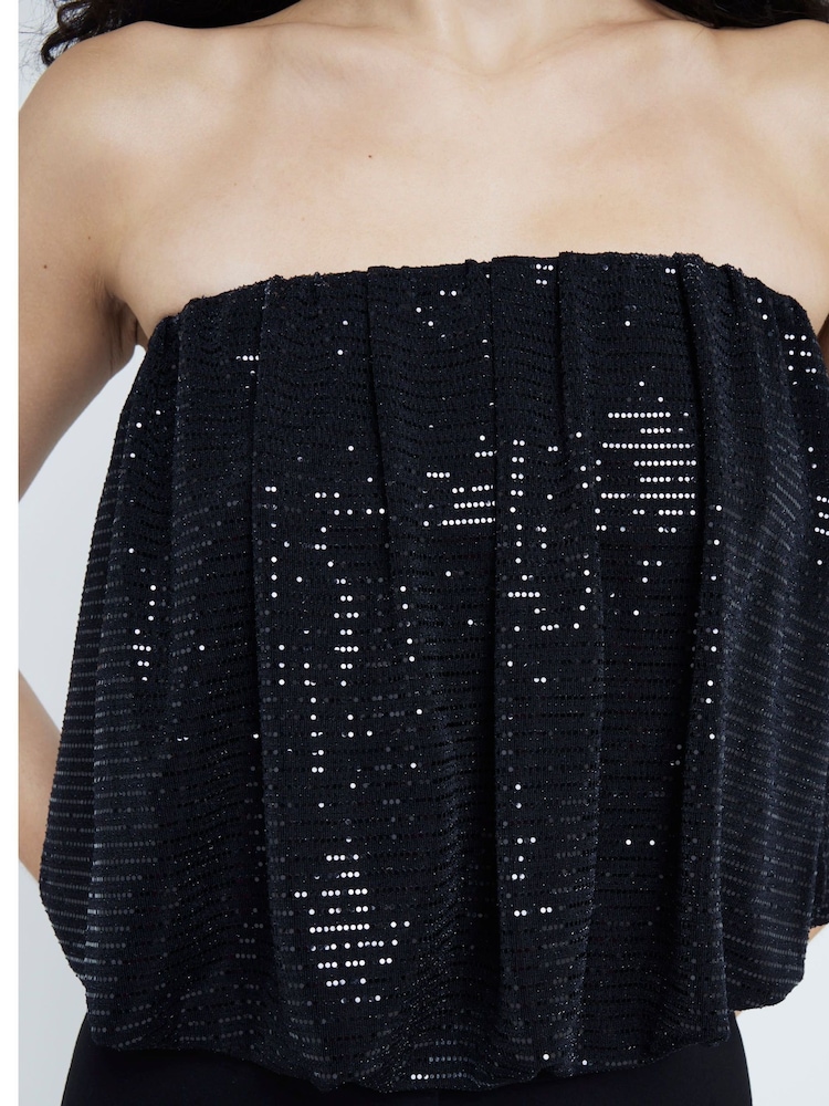 River Island Black Glitter Bubble Bandeau Top - Image 4 of 6