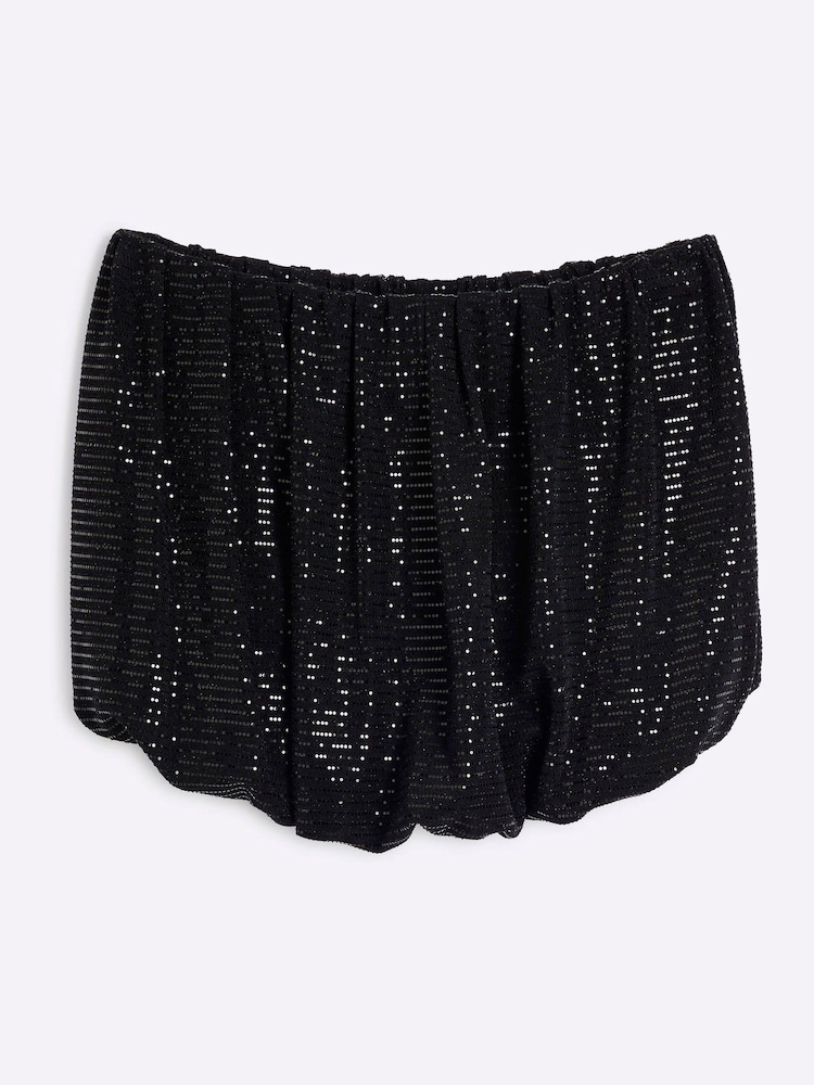 River Island Black Glitter Bubble Bandeau Top - Image 5 of 6