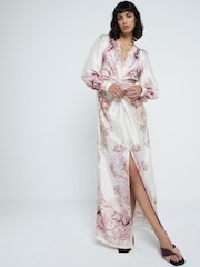 River Island Cream Twist Front Printed V Neck Maxi Dress - Image 1 of 4