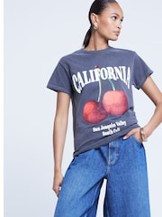 River Island Grey Cherry Graphic 100% Cotton Crew T-Shirt - Image 3 of 4