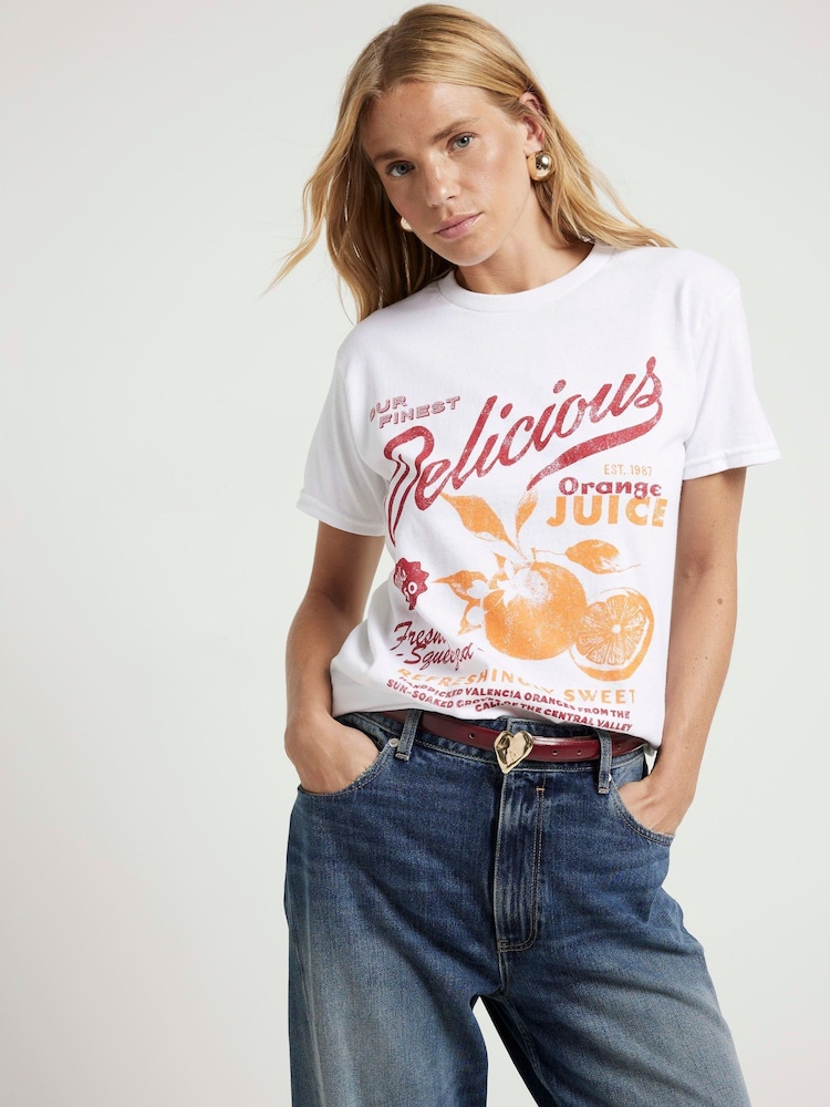 River Island White Fruit 100% Cotton Graphic T-Shirt - Image 1 of 4 River Island White Fruit 100% Cotton Graphic T-Shirt - Image 1 of 4
