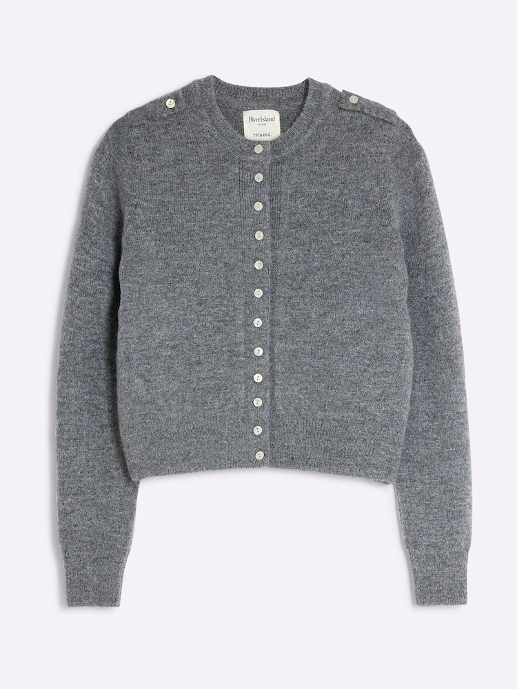 River Island Grey Button Front Knitted Cardigan - Image 4 of 5