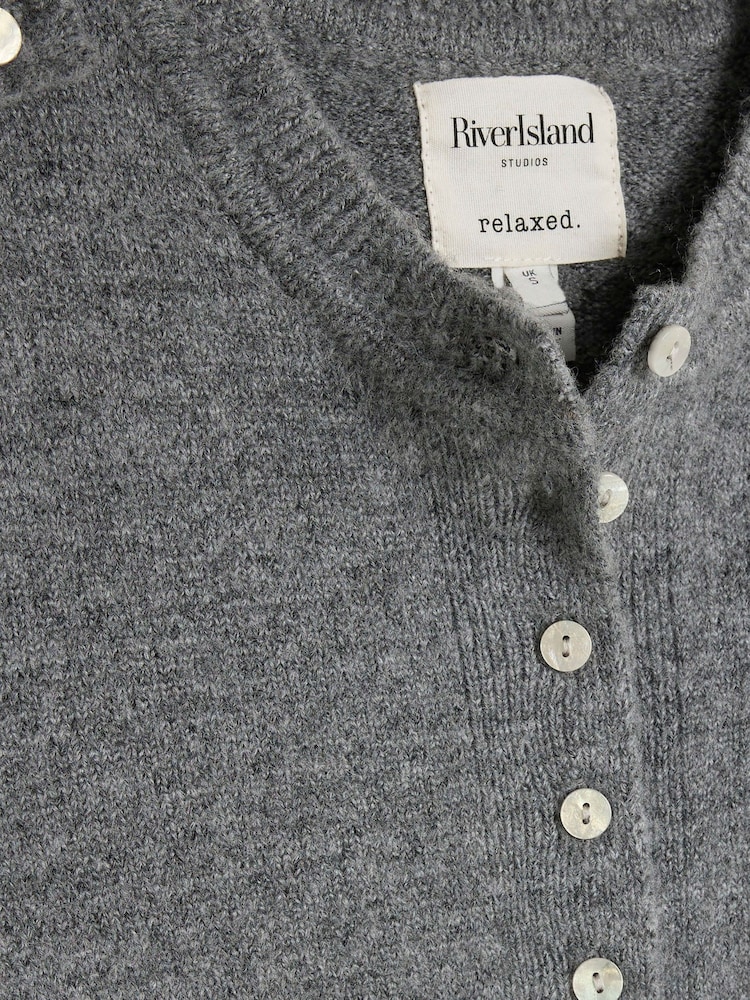 River Island Grey Button Front Knitted Cardigan - Image 5 of 5 River Island Grey Button Front Knitted Cardigan - Image 5 of 5