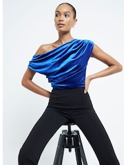 River Island Blue Drape Velvet Top - Image 1 of 4