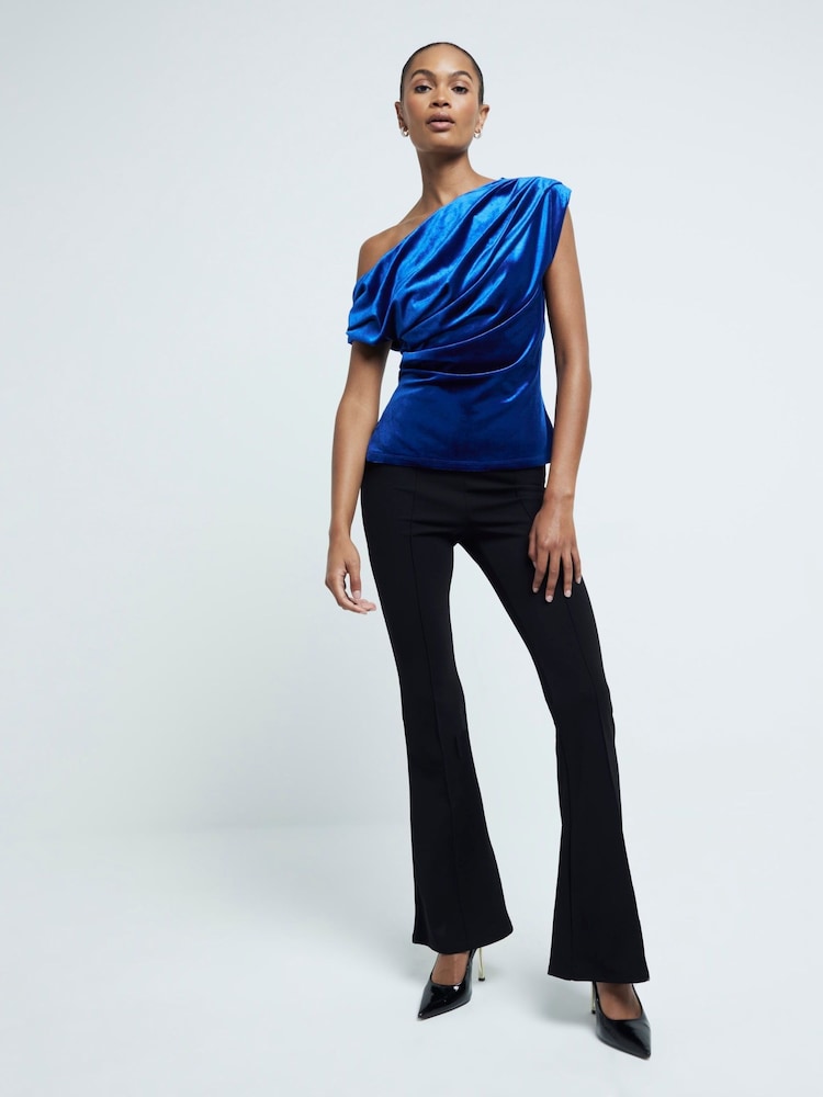 River Island Blue Drape Velvet Top - Image 2 of 4