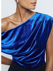 River Island Blue Drape Velvet Top - Image 3 of 4