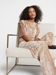 River Island Cream Velvet Plisse Trousers - Image 1 of 4