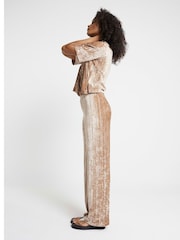 River Island Cream Velvet Plisse Trousers - Image 2 of 4