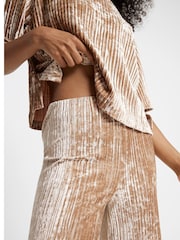 River Island Cream Velvet Plisse Trousers - Image 3 of 4