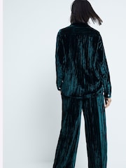 River Island Green Velvet Wide Leg 100% Cotton Trousers - Image 2 of 4