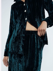 River Island Green Velvet Wide Leg 100% Cotton Trousers - Image 3 of 4