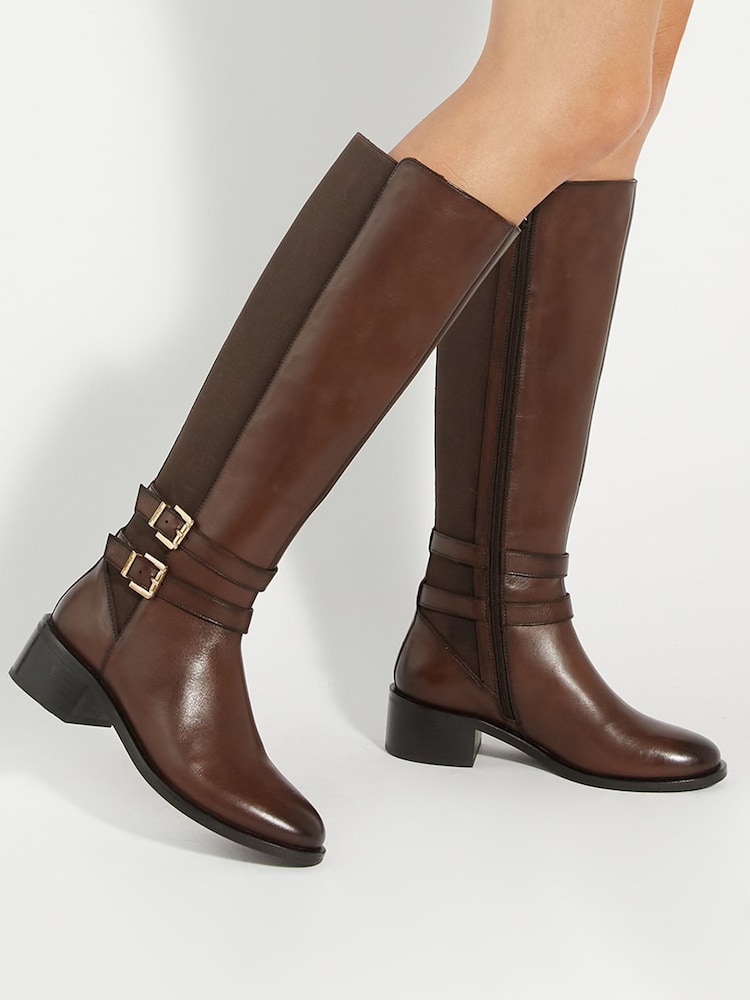 Dune London Brown Tatter Double Buckle High Boots - Image 1 of 6