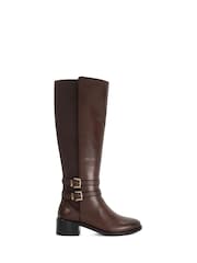 Dune London Brown Tatter Double Buckle High Boots - Image 2 of 6