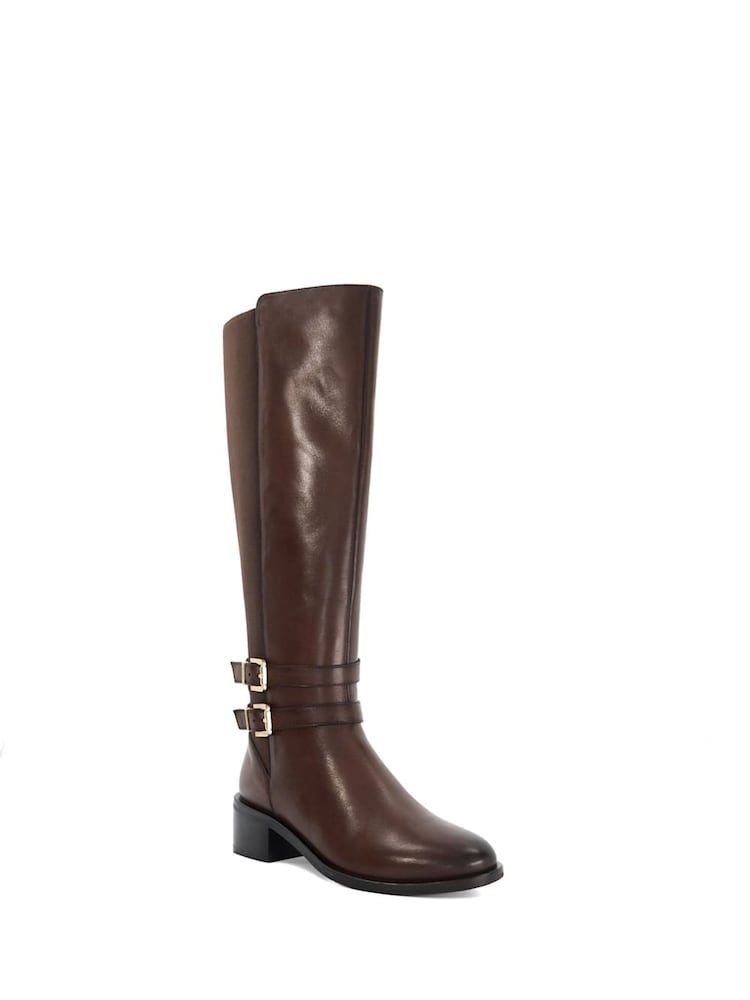 Dune London Brown Tatter Double Buckle High Boots - Image 3 of 6