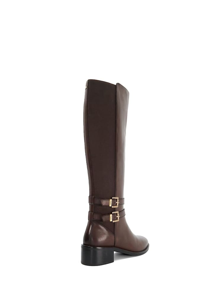 Dune London Brown Tatter Double Buckle High Boots - Image 4 of 6
