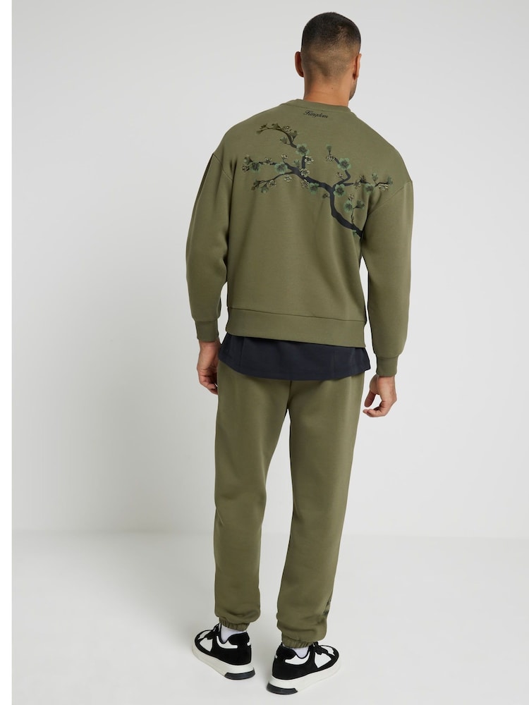 River Island Green Floral Embelished 100% Cotton Sweatshirt - Image 2 of 6 River Island Green Floral Embelished 100% Cotton Sweatshirt - Image 2 of 6