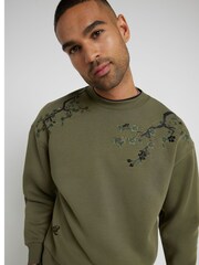 River Island Green Floral Embelished 100% Cotton Sweatshirt - Image 3 of 6